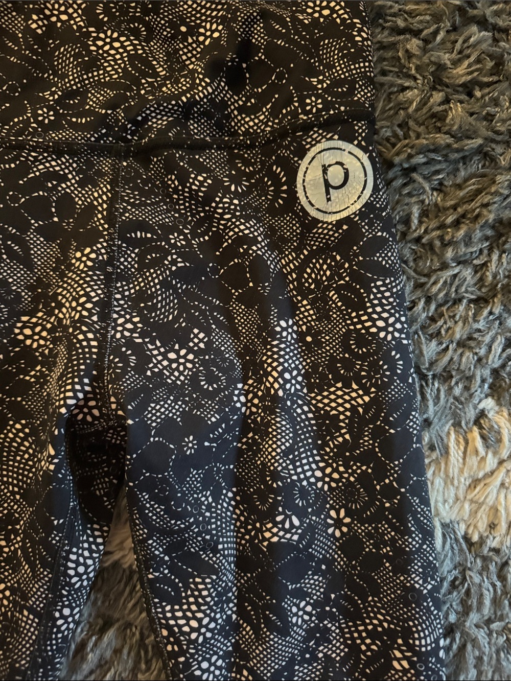 Pure Barre Black & White Floral Dot Print Leggings - Picture 2 of 2